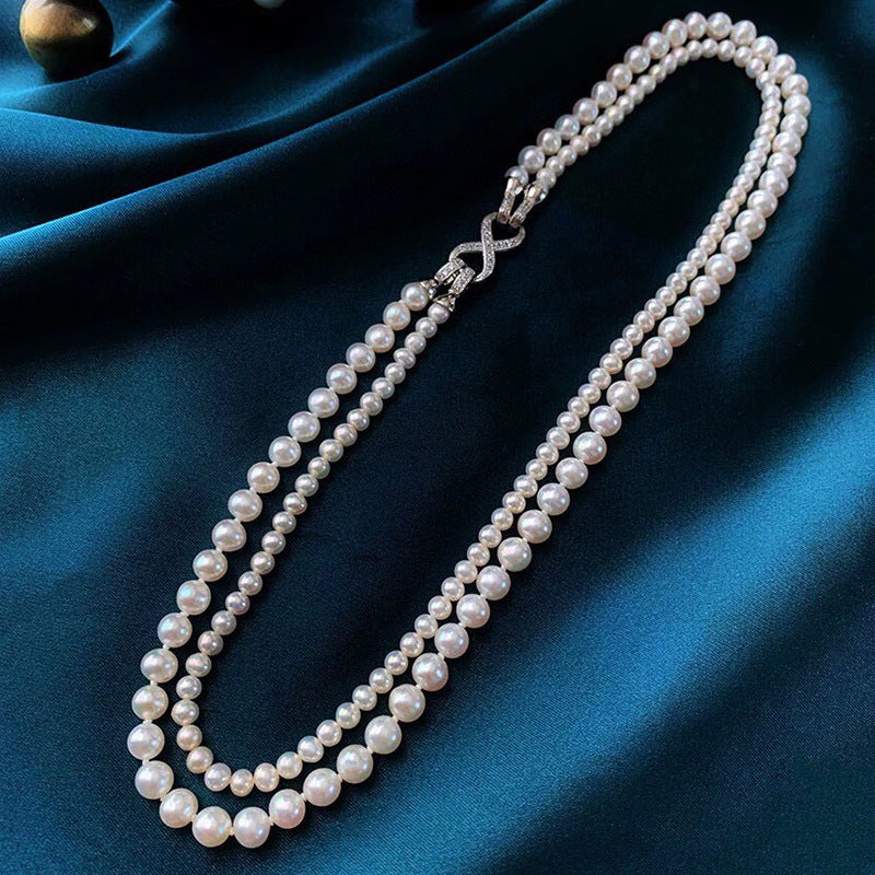 AO Number 5 freshwaterpearl Double layered necklace white 5&8mm S925