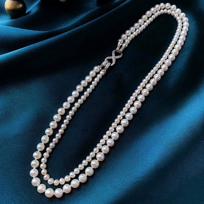 AO Number 5 freshwaterpearl Double layered necklace white 5&8mm S925
