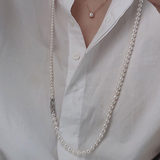 AO Number 5 freshwaterpearl Double layered necklace white 5&8mm S925