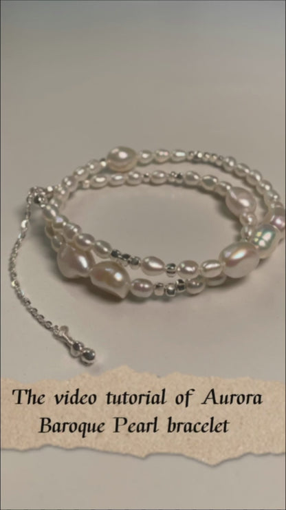 DIY16.Original Hand-made colorful Aurora Baroque Pearl 925 Silver bracelet