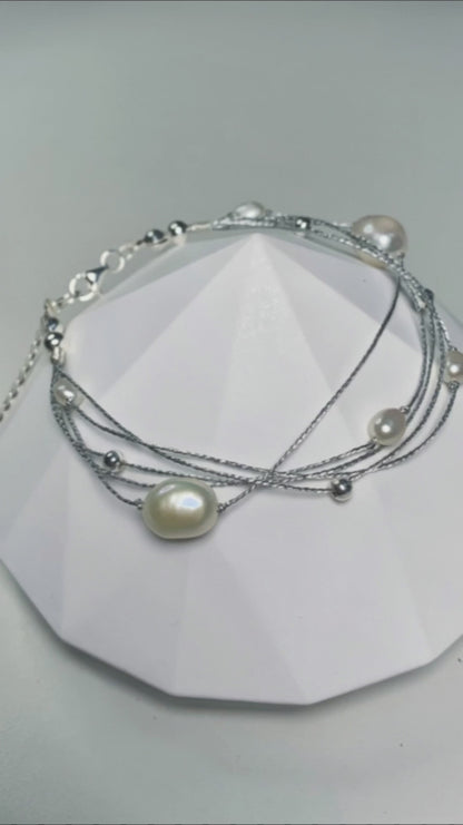 DIY1.Original Handmade Galaxy Freshwater Baroque Pearl 925 Silver Bracelet