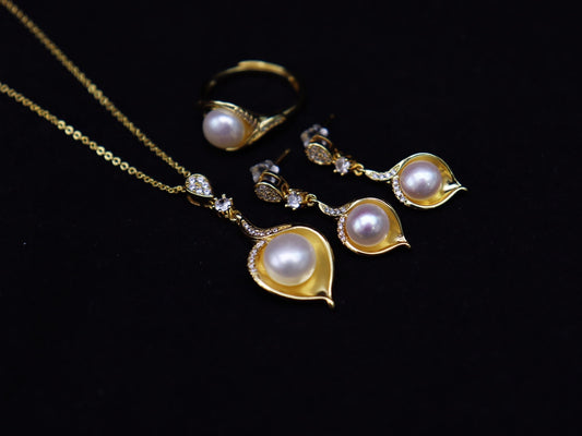 New Arrival 14 Golden leaf water pearl set