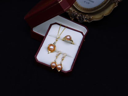 New Arrival 14 Golden leaf water pearl set