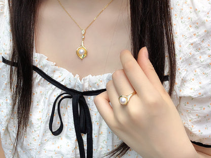 New Arrival 14 Golden leaf water pearl set