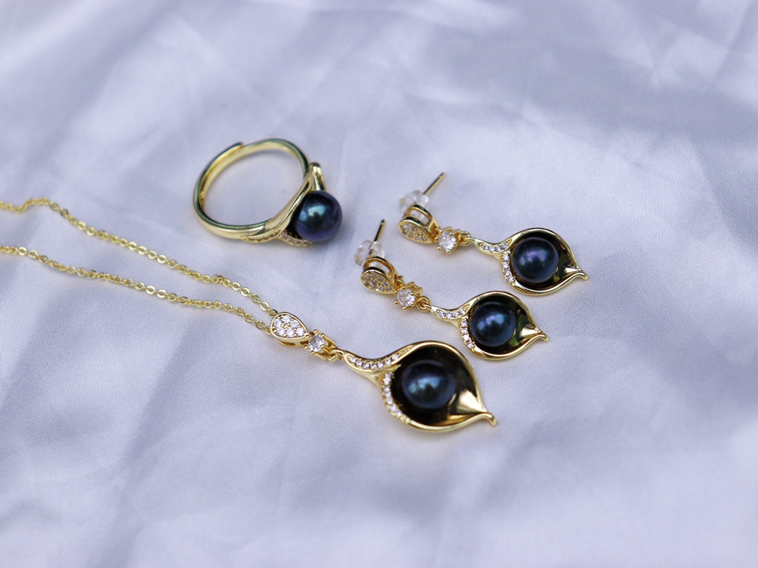 New Arrival 14 Golden leaf water pearl set