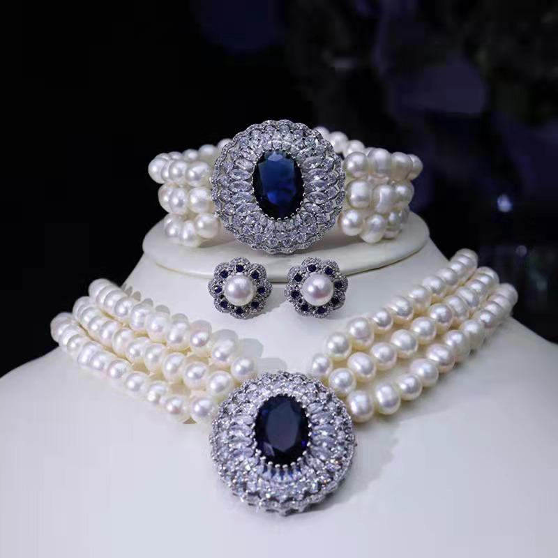 fresh water pearls  set green and blue Wedding Daily Engagement