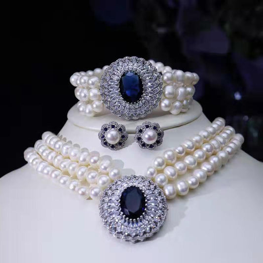fresh water pearls  set green and blue Wedding Daily Engagement