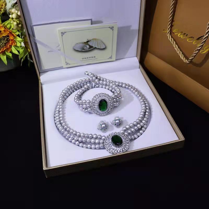 fresh water pearls  set green and blue Wedding Daily Engagement