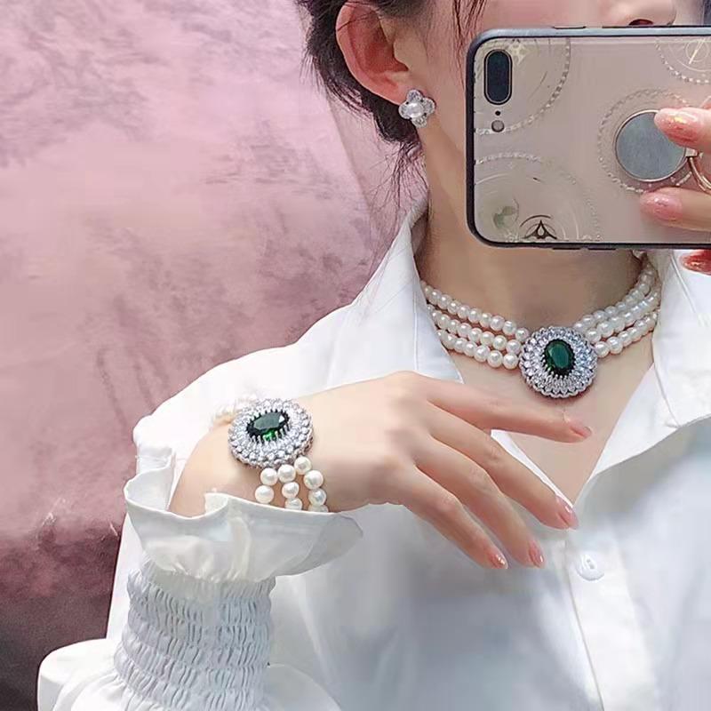 fresh water pearls  set green and blue Wedding Daily Engagement