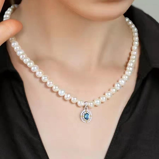 number B freshwaterpearl necklace s925  pendant Birthday Daily Engagement Wedding