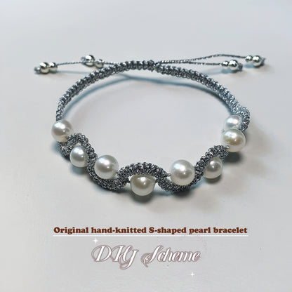 DIY4.Original hand-knitted S-shaped pearl bracelet