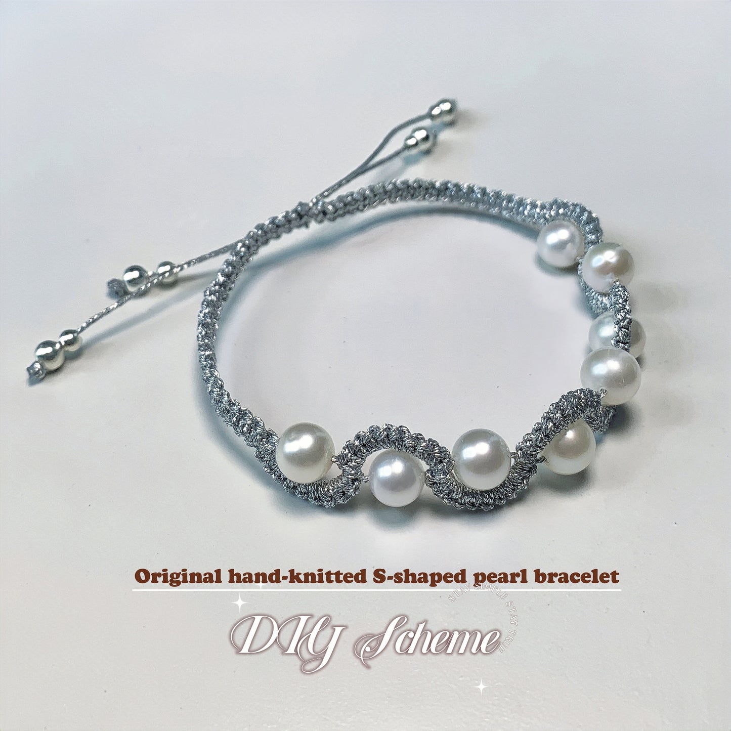 DIY4.Original hand-knitted S-shaped pearl bracelet