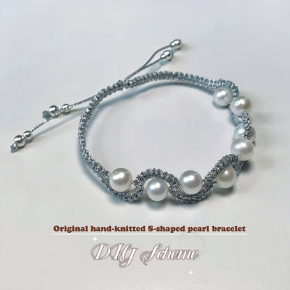 DIY4.Original hand-knitted S-shaped pearl bracelet