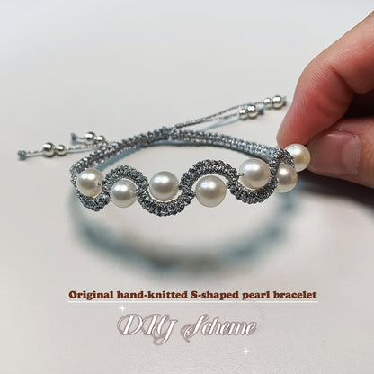 DIY4.Original hand-knitted S-shaped pearl bracelet