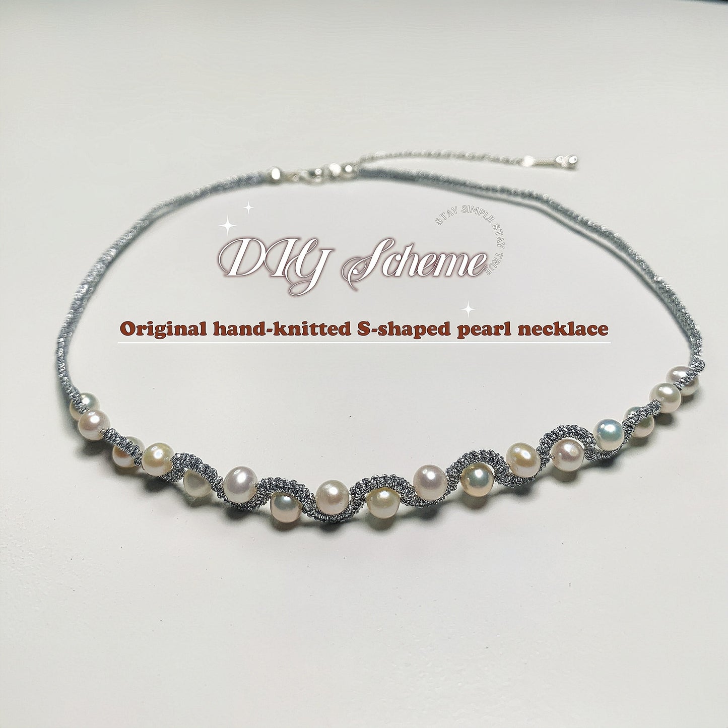 DIY7.Original hand-knitted fresh Water Pearl 925 silver collar bone necklace