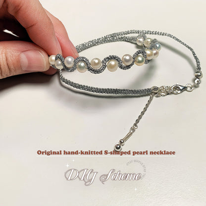 DIY7.Original hand-knitted fresh Water Pearl 925 silver collar bone necklace
