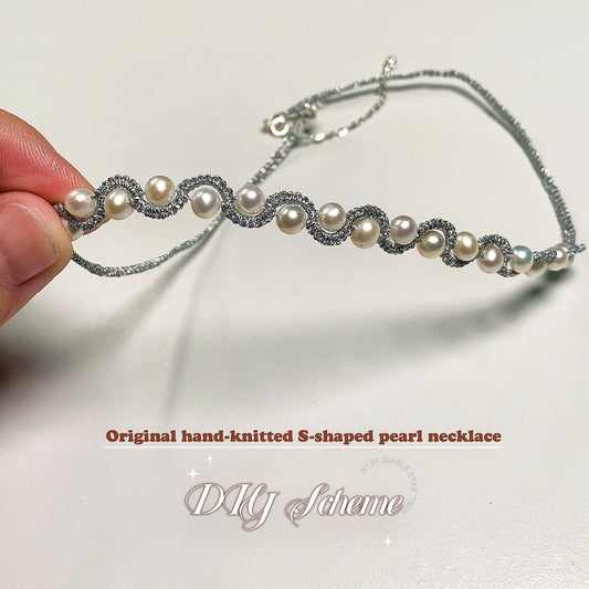 DIY7.Original hand-knitted fresh Water Pearl 925 silver collar bone necklace