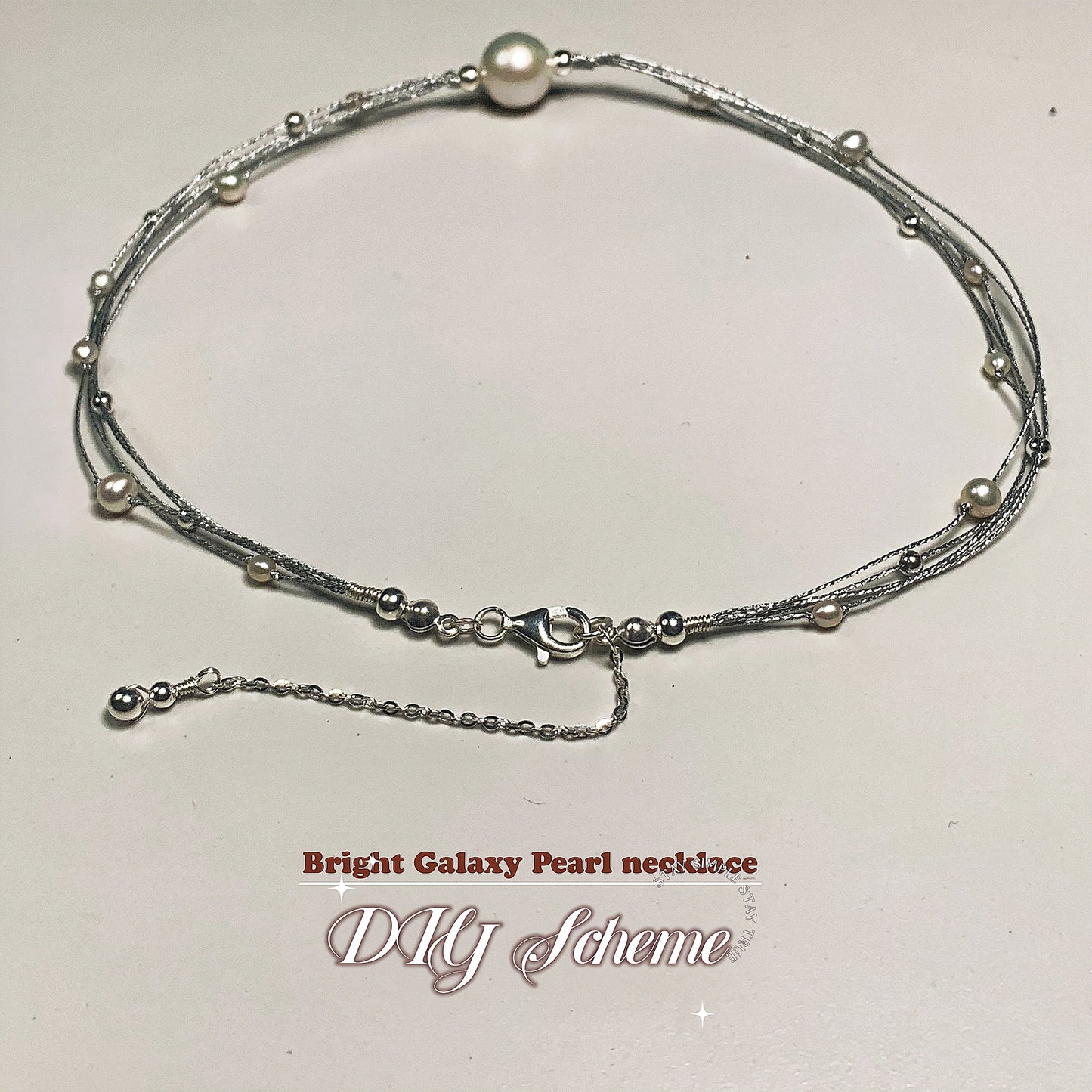 DIY15.Edison Fresh Water Pearl 925 collarbone necklace of Bright Galaxy