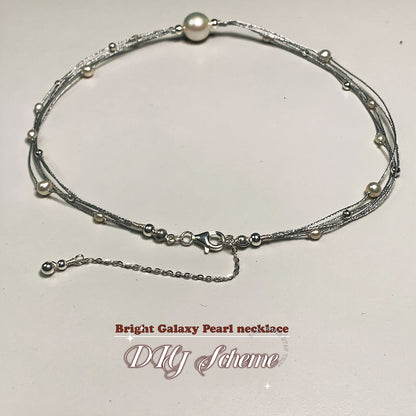 DIY15.Edison Fresh Water Pearl 925 collarbone necklace of Bright Galaxy