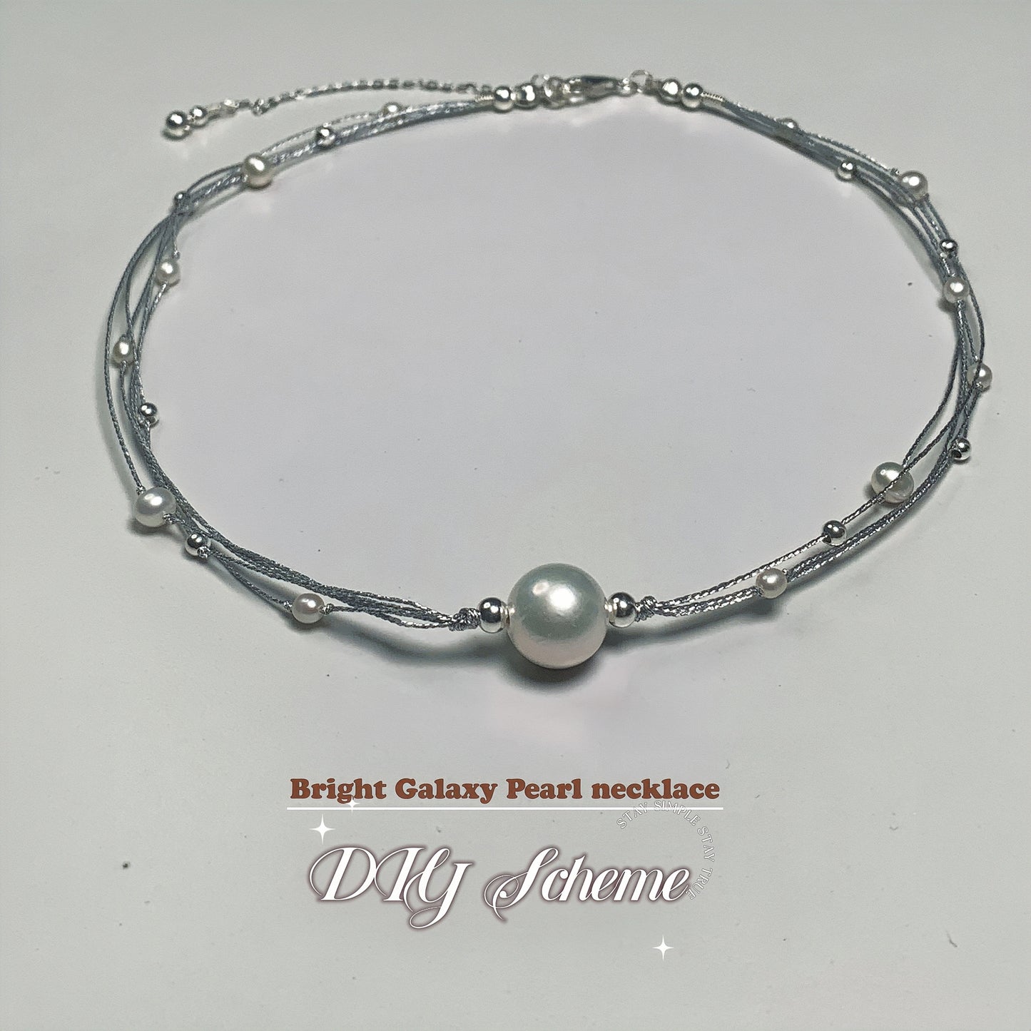 DIY15.Edison Fresh Water Pearl 925 collarbone necklace of Bright Galaxy