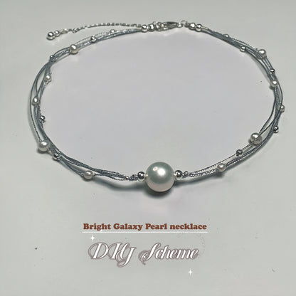 DIY15.Edison Fresh Water Pearl 925 collarbone necklace of Bright Galaxy