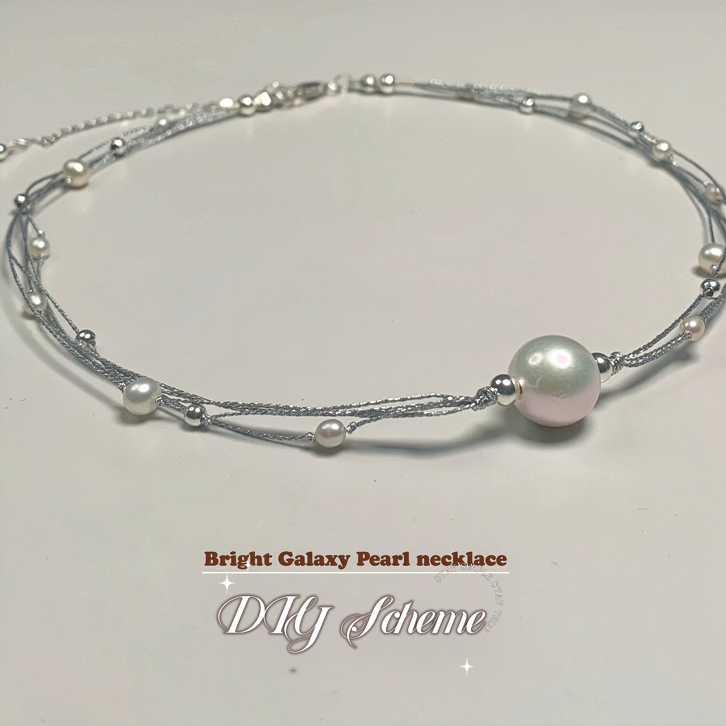 DIY15.Edison Fresh Water Pearl 925 collarbone necklace of Bright Galaxy