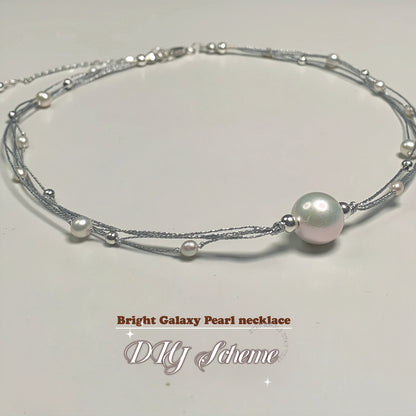 DIY15.Edison Fresh Water Pearl 925 collarbone necklace of Bright Galaxy