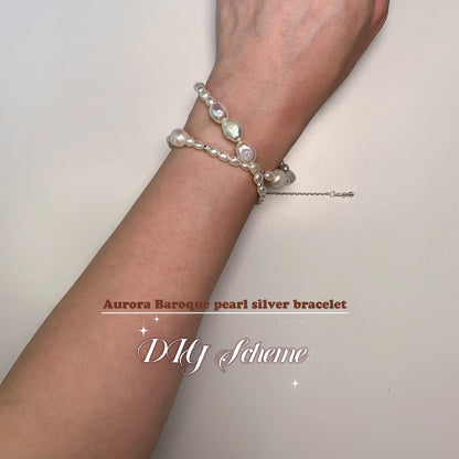 DIY16.Original Hand-made colorful Aurora Baroque Pearl 925 Silver bracelet