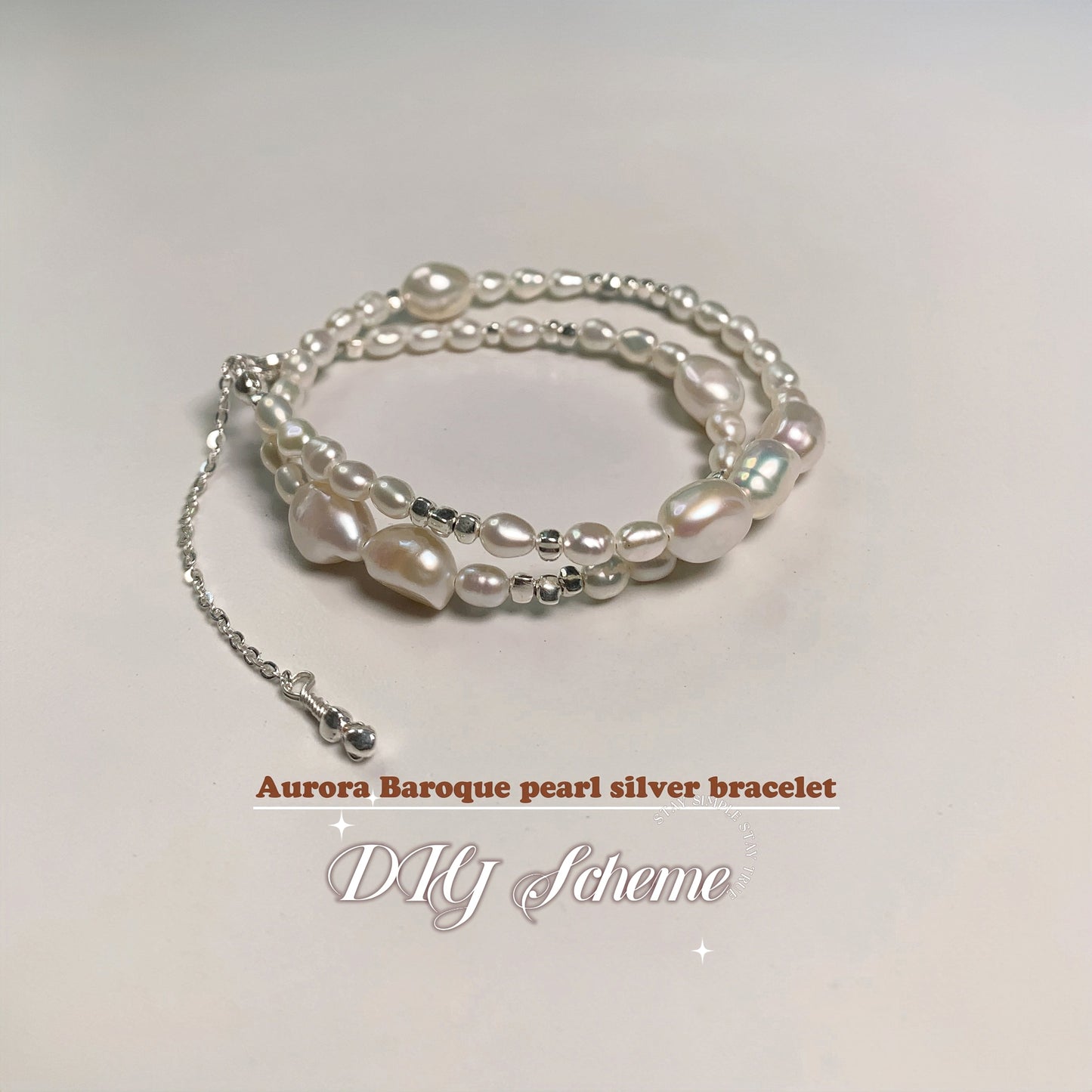 DIY16.Original Hand-made colorful Aurora Baroque Pearl 925 Silver bracelet