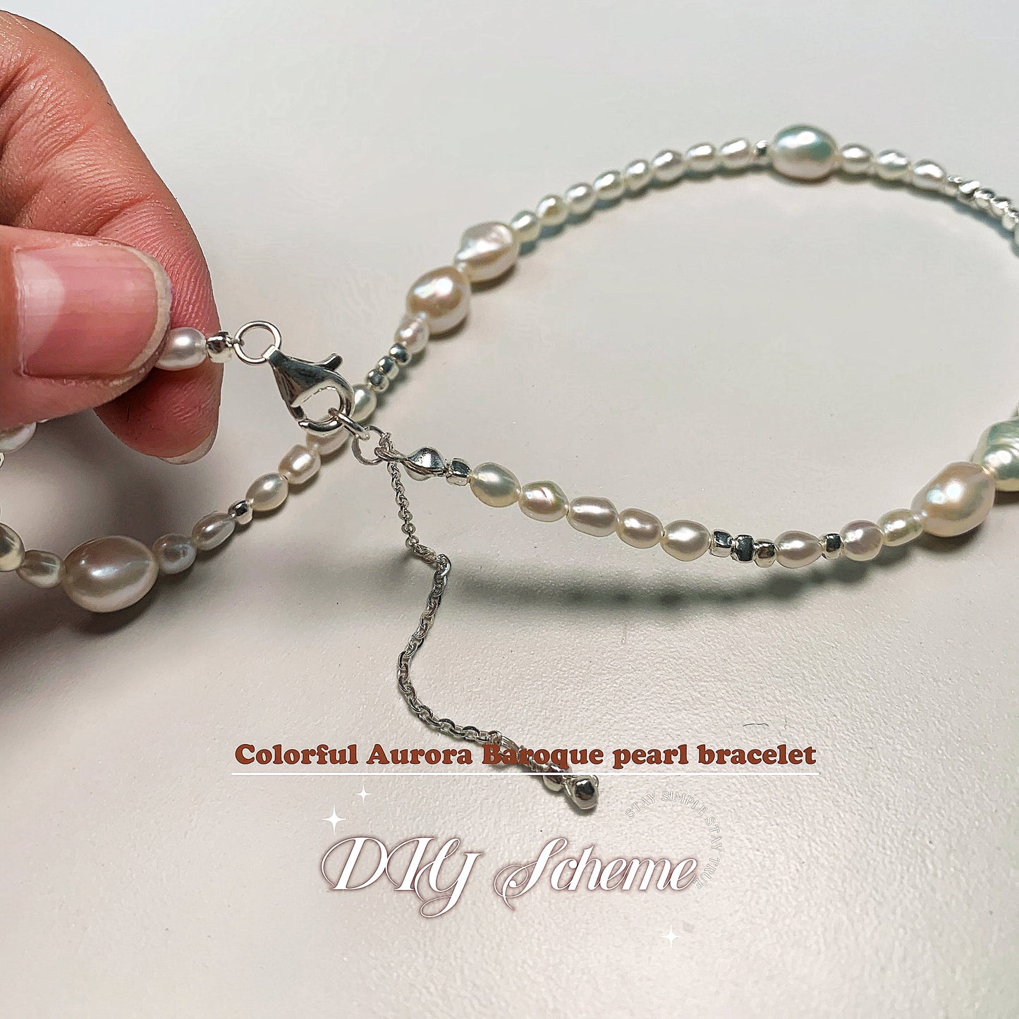 DIY16.Original Hand-made colorful Aurora Baroque Pearl 925 Silver bracelet