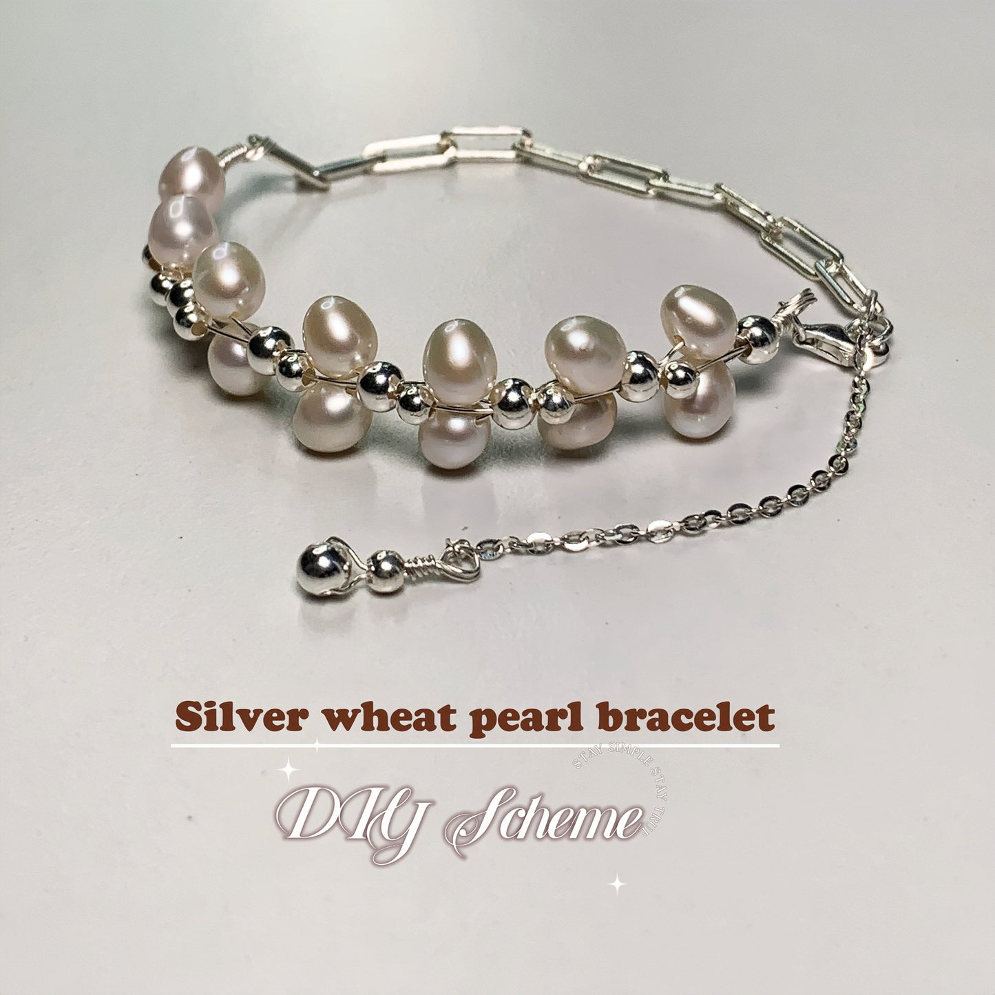 DIY8.Hand made silver wheat fresh water pearl 925 silver bracelet