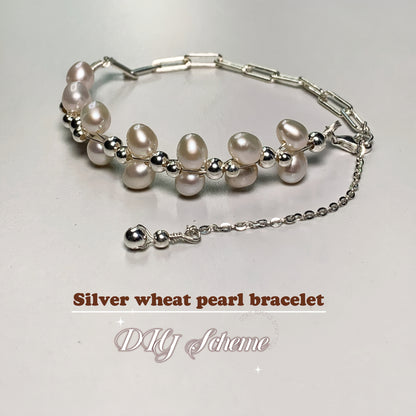 DIY8.Hand made silver wheat fresh water pearl 925 silver bracelet