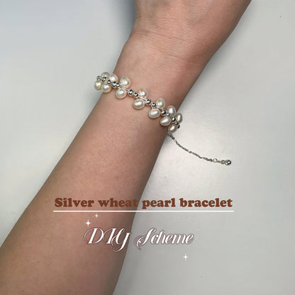 DIY8.Hand made silver wheat fresh water pearl 925 silver bracelet