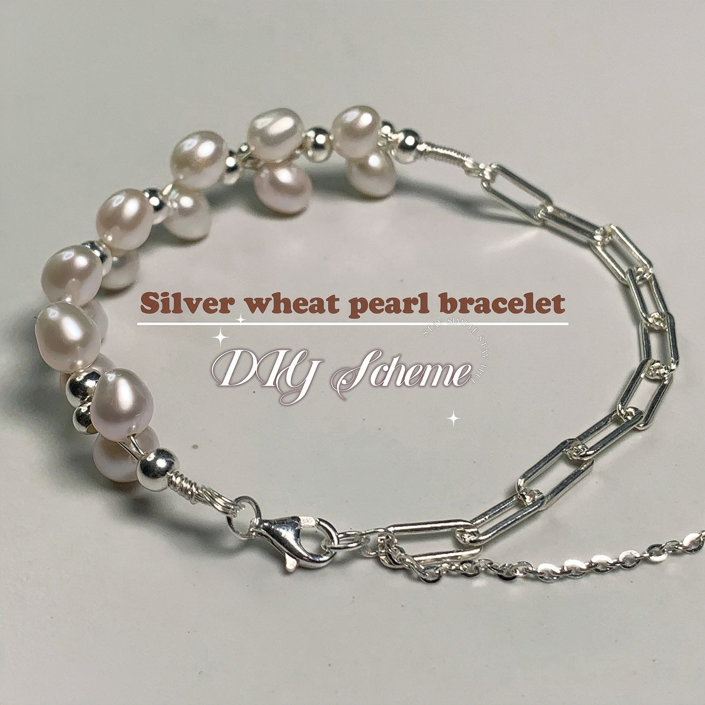 DIY8.Hand made silver wheat fresh water pearl 925 silver bracelet
