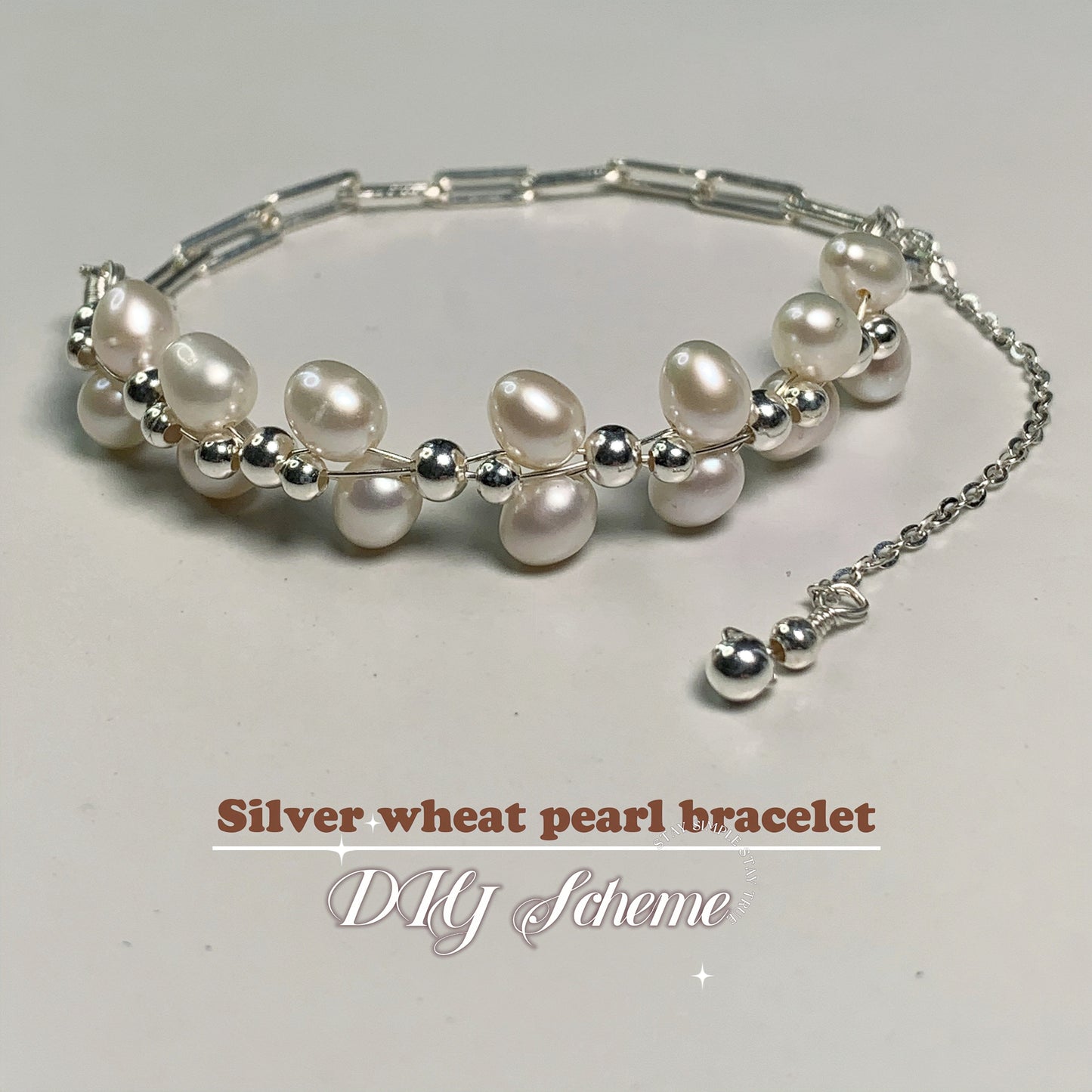 DIY8.Hand made silver wheat fresh water pearl 925 silver bracelet
