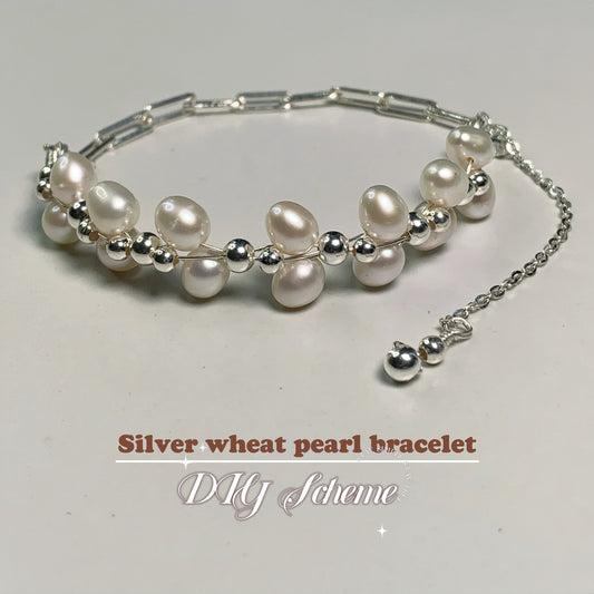 DIY8.Hand made silver wheat fresh water pearl 925 silver bracelet