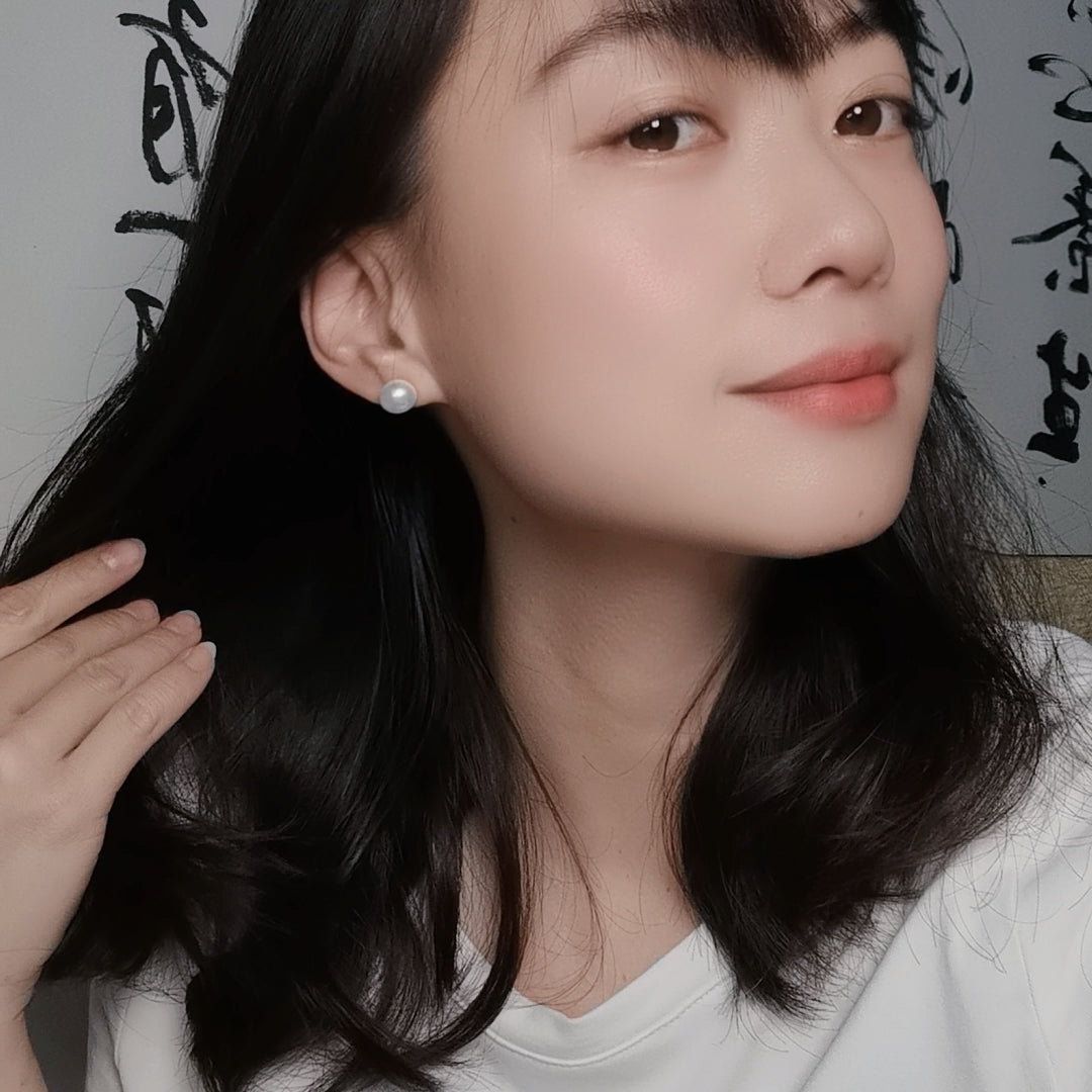 DIY2.Auroral fresh water steamed bread pearl 925 silver Ear stud(9-10mm )