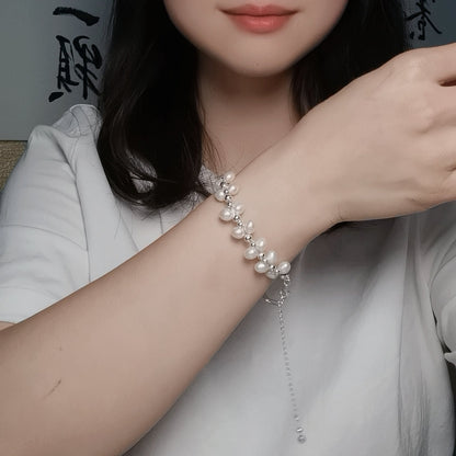DIY8.Hand made silver wheat fresh water pearl 925 silver bracelet