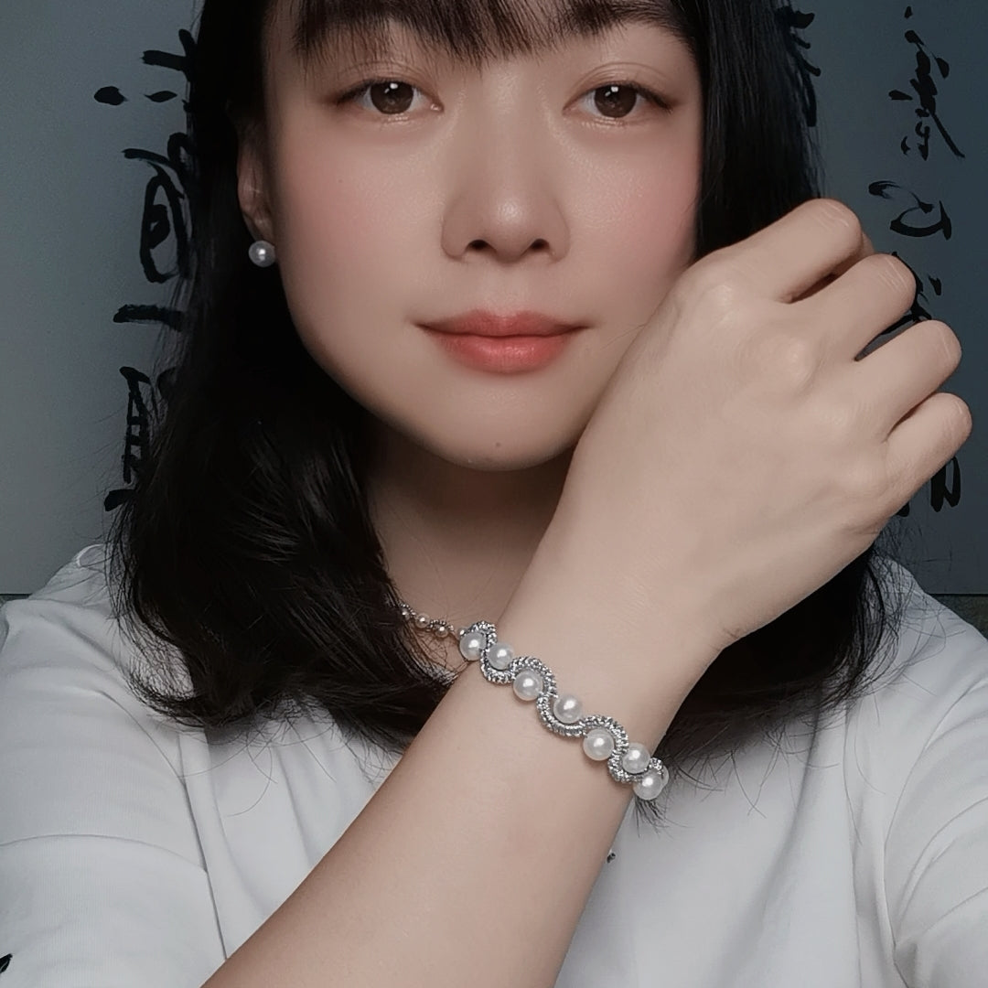 DIY4.Original hand-knitted S-shaped pearl bracelet