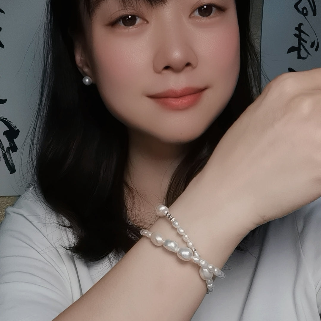 DIY16.Original Hand-made colorful Aurora Baroque Pearl 925 Silver bracelet
