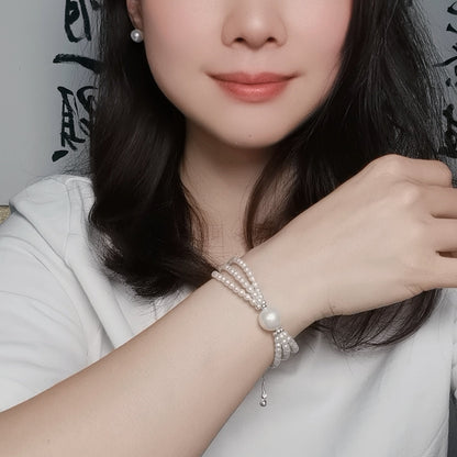 DIY19.Edison Freshwater Pearl 925 Silver Bracelet of Stars hold moon