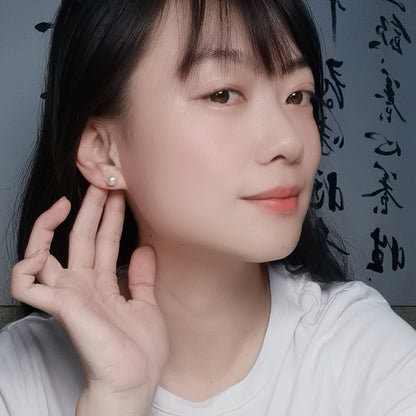 DIY3.Small fresh 6-7mm high light fresh water pearl 925 silver Ear stud