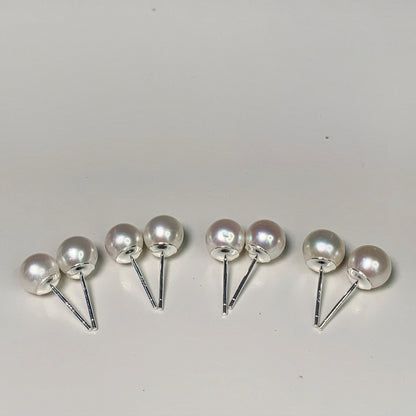 DIY3.Small fresh 6-7mm high light fresh water pearl 925 silver Ear stud