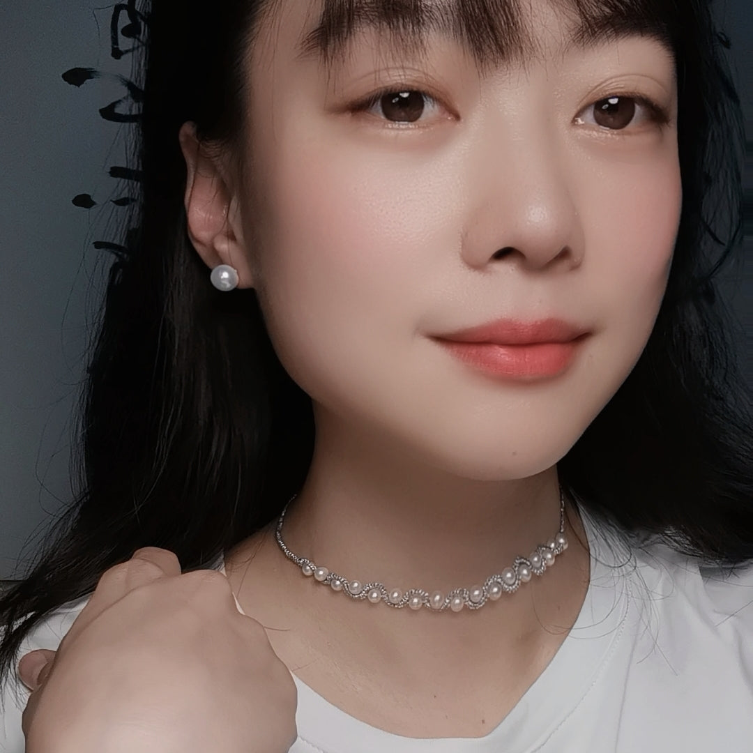 DIY7.Original hand-knitted fresh Water Pearl 925 silver collar bone necklace