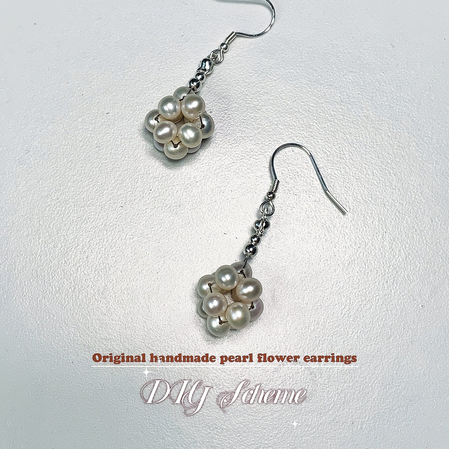 DIY5.Original hand-made small fresh pearl flower earrings
