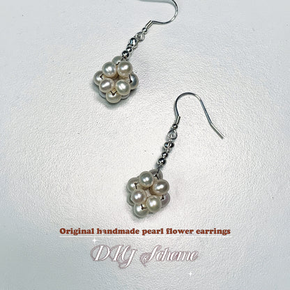 DIY5.Original hand-made small fresh pearl flower earrings