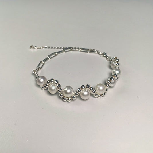 DIY11.Hand made silver pearl wave fresh water pearl 925 silver bracelet