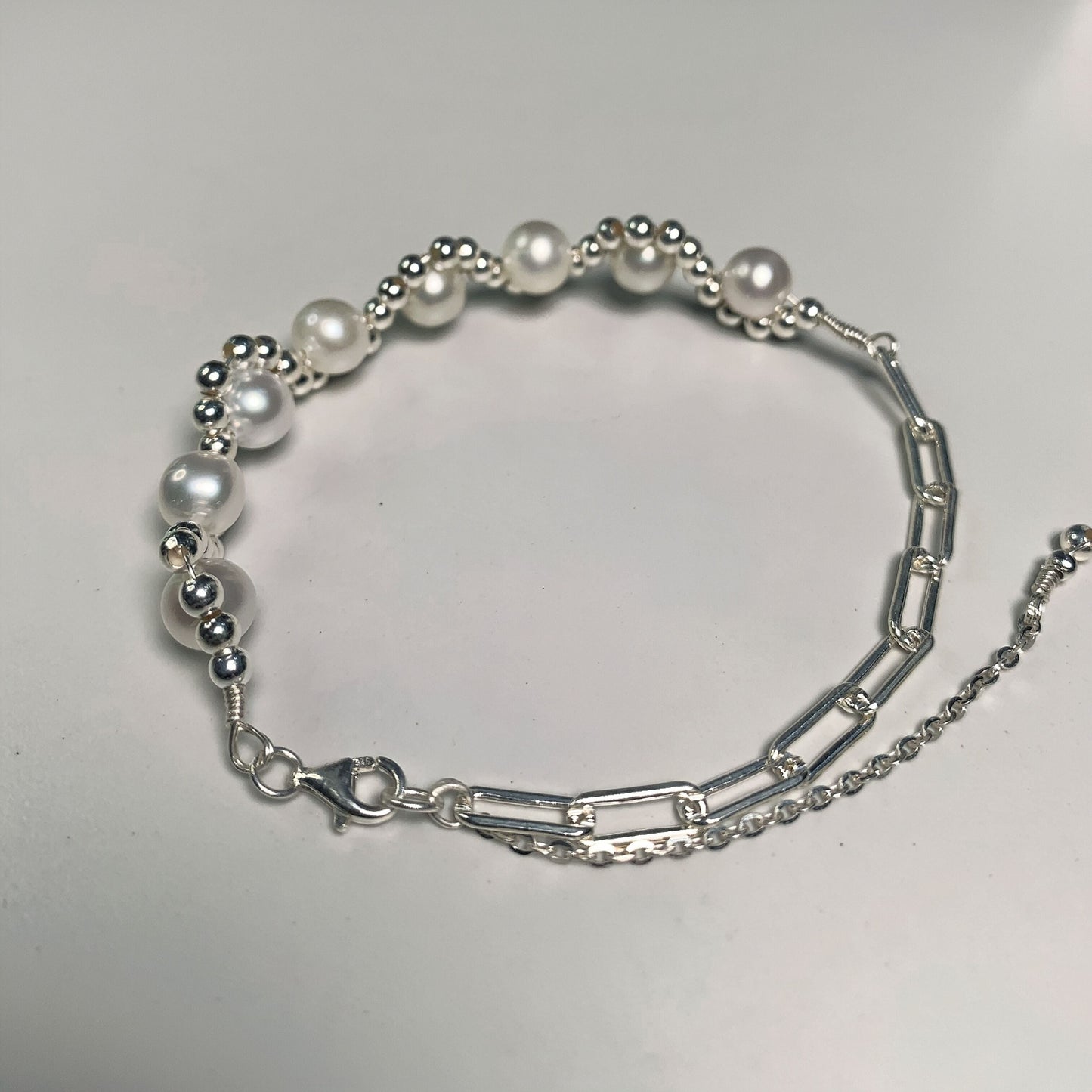 DIY11.Hand made silver pearl wave fresh water pearl 925 silver bracelet