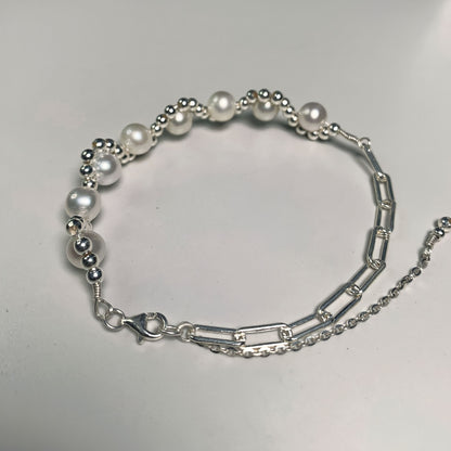 DIY11.Hand made silver pearl wave fresh water pearl 925 silver bracelet
