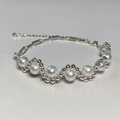 DIY11.Hand made silver pearl wave fresh water pearl 925 silver bracelet